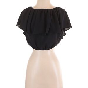 Show Me Your MuMu Black Ruffled Cap Sleeve Cropped Blouse